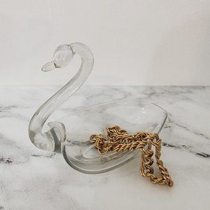 VTG Clear Glass Swan Jewelry Dish Bowl